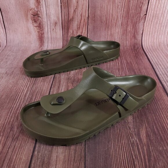 *READ* Birkenstock Mens 45 US 12 Gizeh Essentials Eva Khaki Flip Flops Sandals - Picture 1 of 13